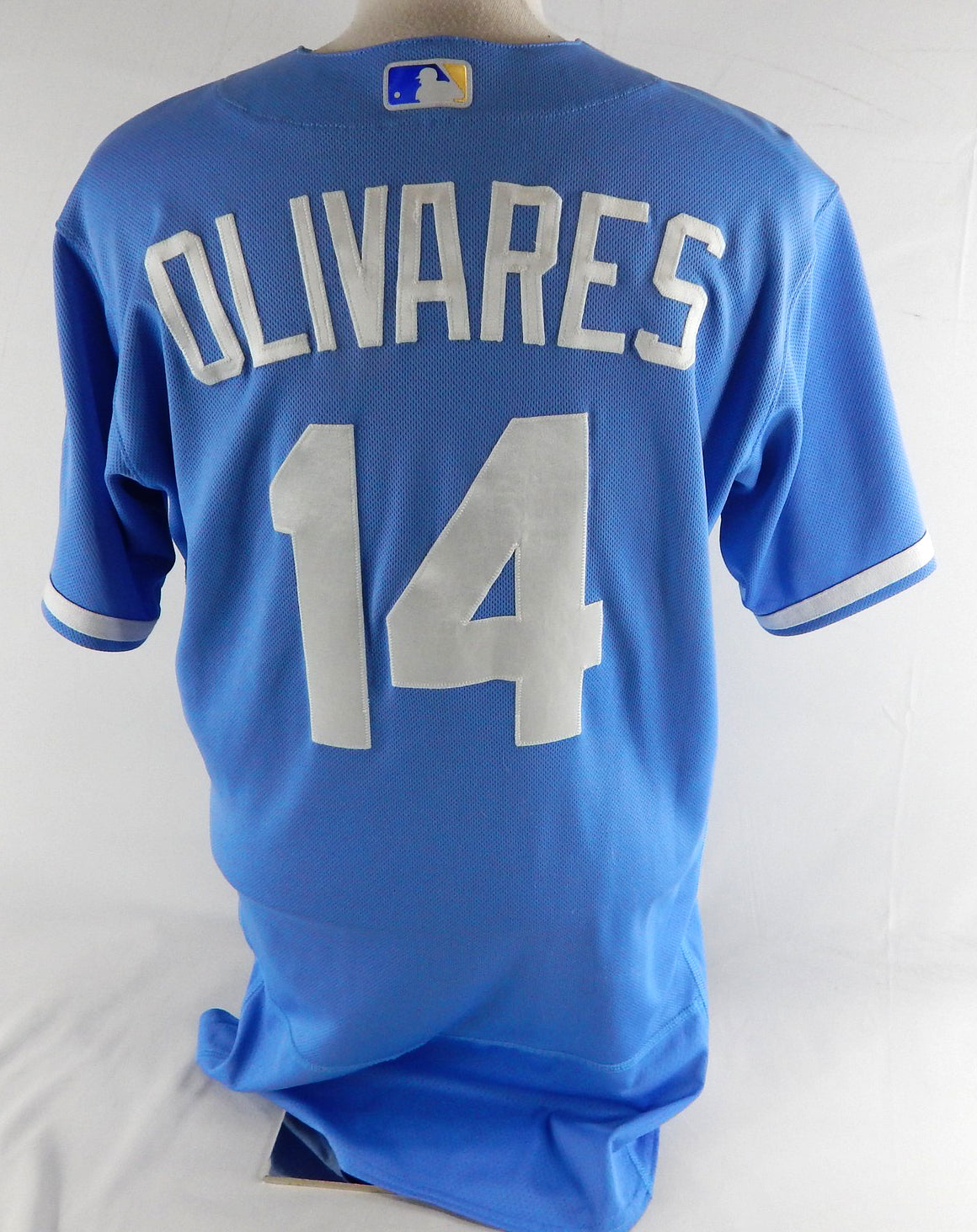 2022 Kansas City Royals Edward Olivares #14 Game Used Powder Blue Jersey Art P 6 Pic2