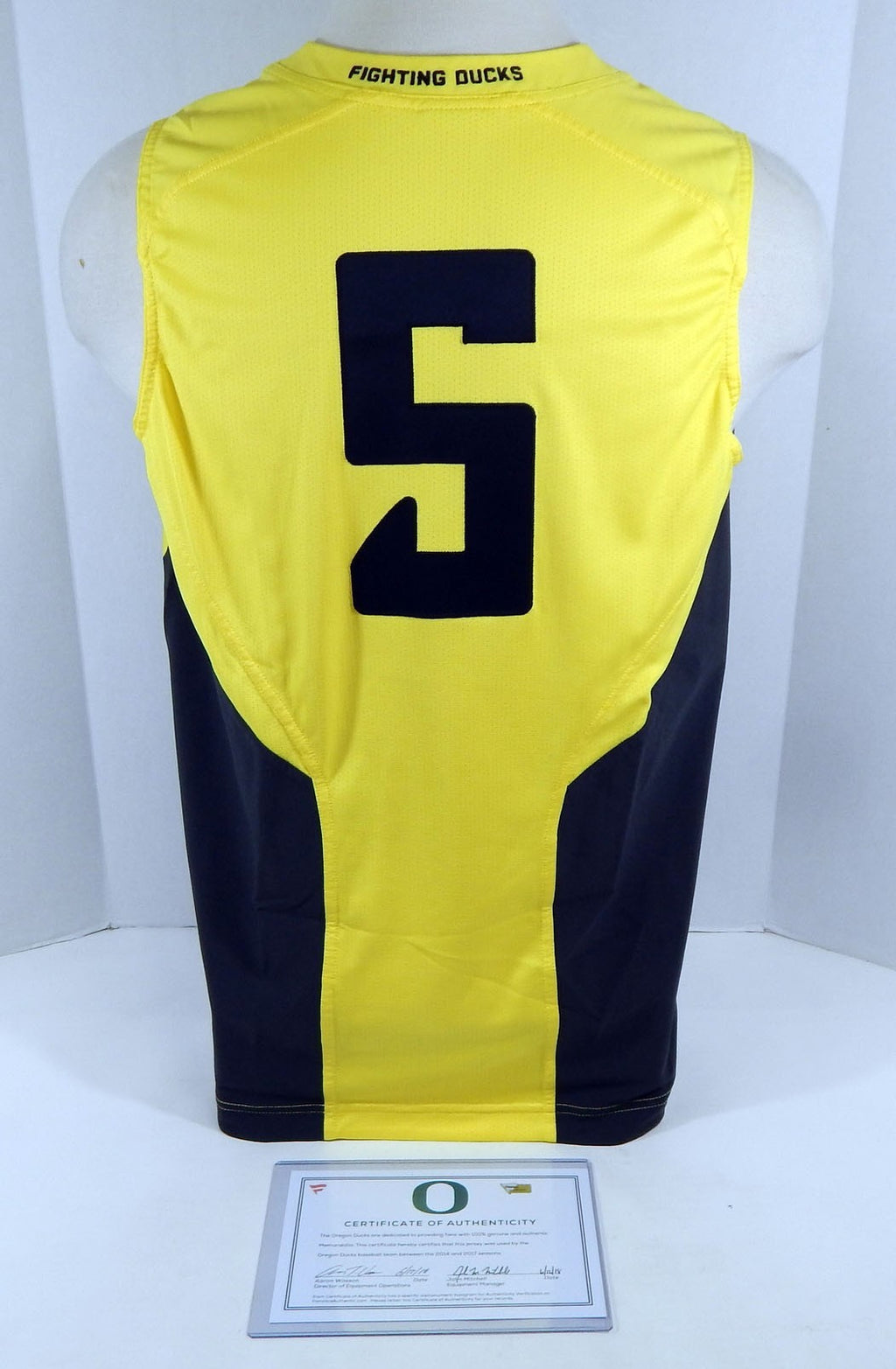 2014-17 Oregon Ducks #5 Game Used Yellow Jersey Vest Baseball Jersey 46 699 Pic2
