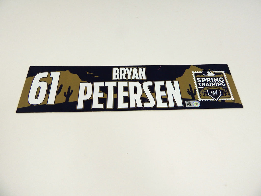 2015 Milwaukee Brewers Bryan Peterson #61 Game Used Navy ST Locker Plate BREW287