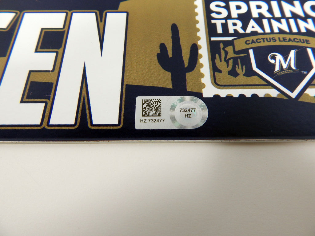 2015 Milwaukee Brewers Bryan Peterson #61 Game Used Navy ST Locker Plate BREW287 Pic2