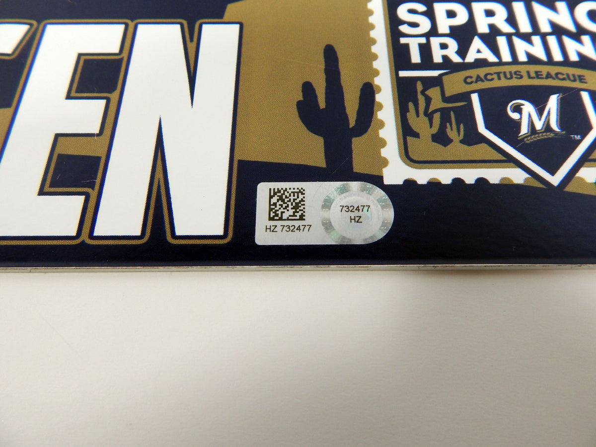 2015 Milwaukee Brewers Bryan Peterson #61 Game Used Navy ST Locker Plate BREW287 Pic2