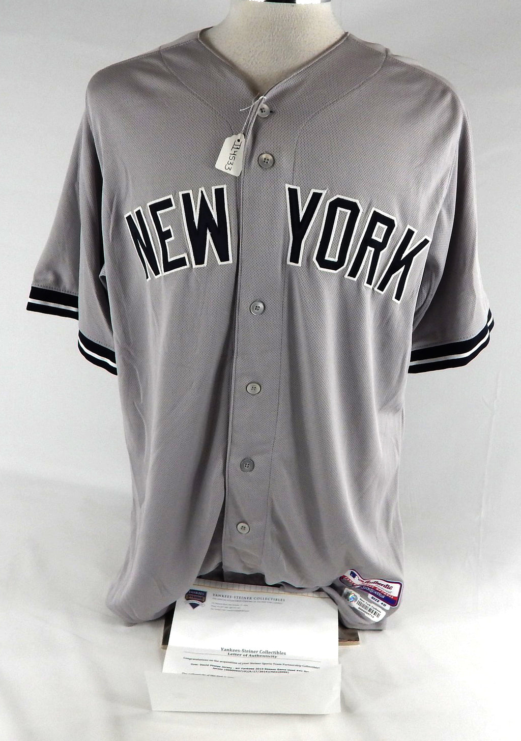 2014 New York Yankees David Phelps #41 Game Used Grey Jersey 48 645