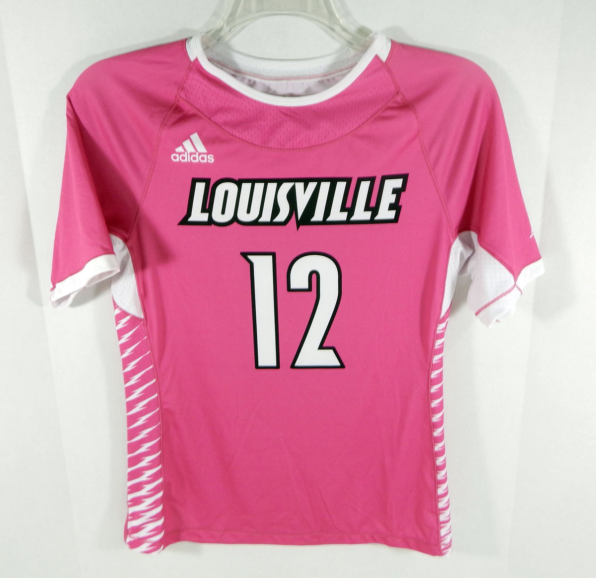 Womens Uni of Louisville Cardinals #12 Game Used Pink Jersey BCA Lacrosse L 561 Pic2