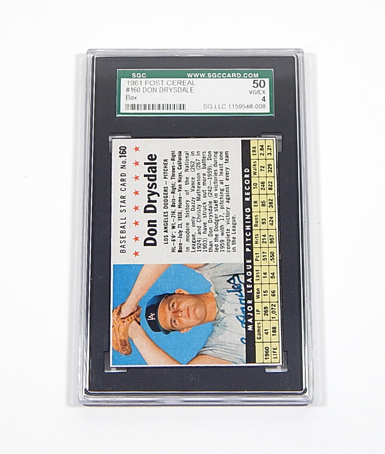 1961 Post Don Drysdale #160 Dodgers SGC 4