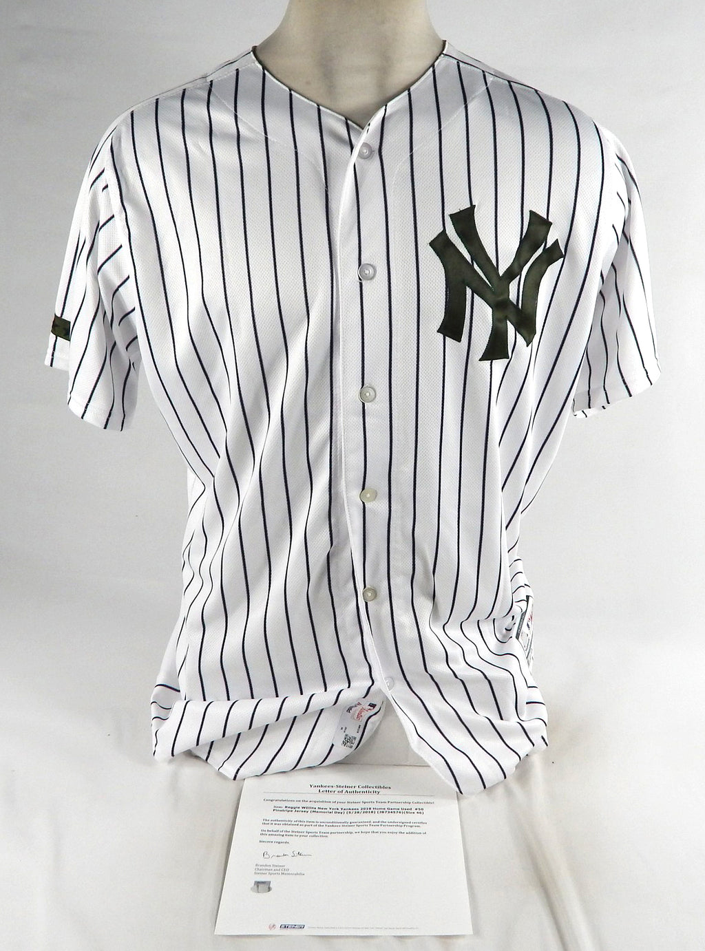 2018 New York Yankees Reggie Willits #50 Game Used White Jersey Memorial 46 9