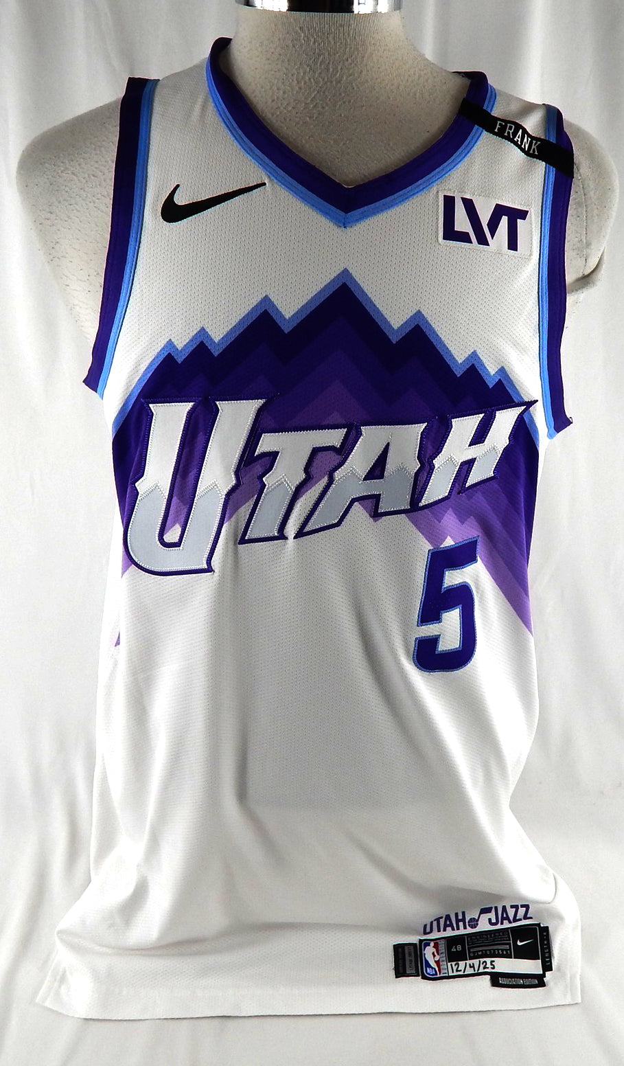 2025-26 Utah Jazz Cody Williams #5 Game Used White Jersey Association 12/4 9