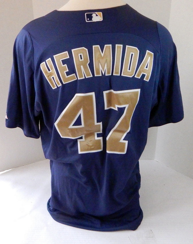 2012 San Diego Padres Jeremy Hermida #47 Game Used Navy Jersey BP 3