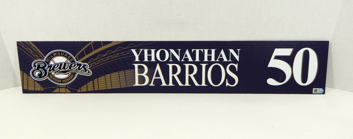 2016 Milwaukee Brewers Yhonathan Barrios #50 Game Issued Navy Lockerplate 386
