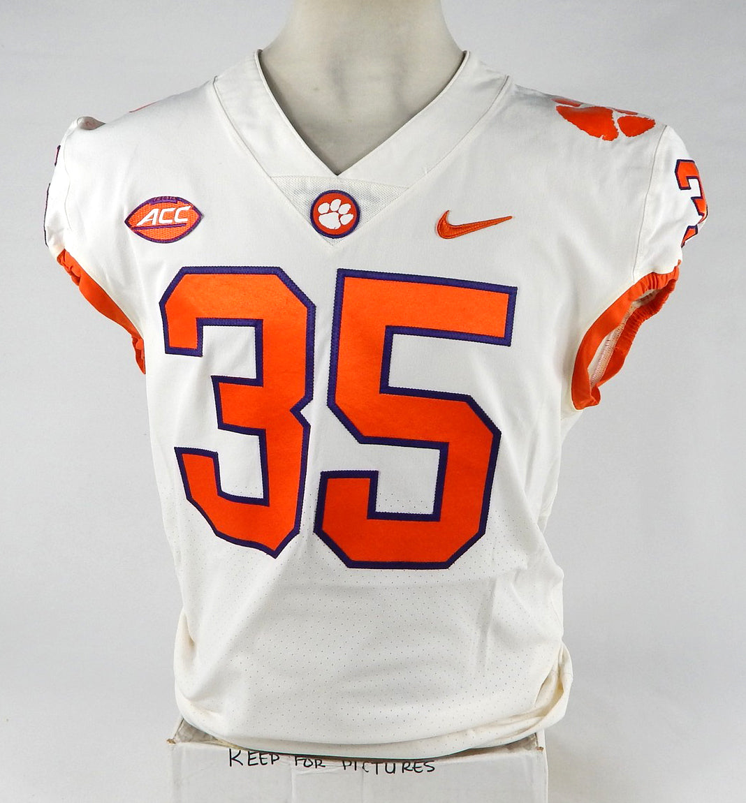 2018-22 Clemson Tigers #35 Game Used White Jersey NP R 44 753