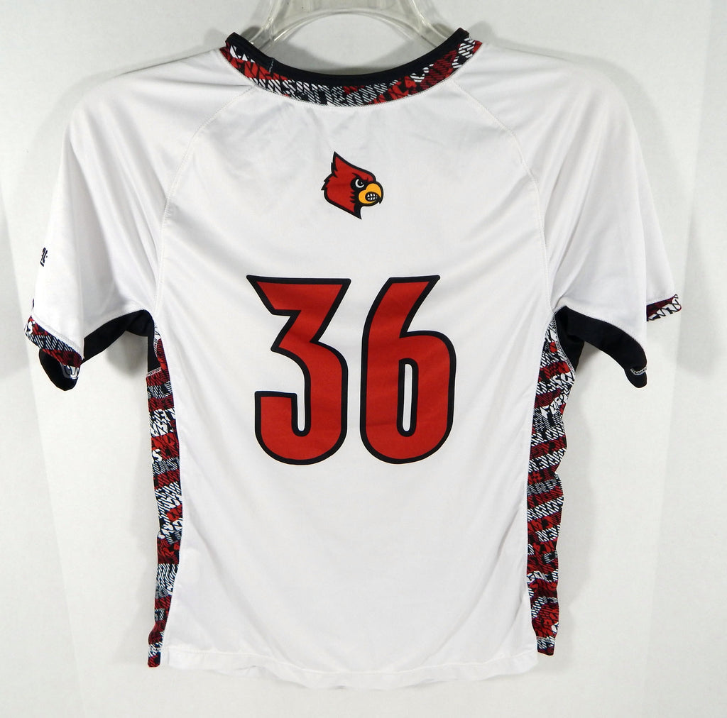 Womens Uni of Louisville Cardinals #36 Game Used White Jersey Lacrosse L DP03596