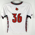 Womens Uni of Louisville Cardinals #36 Game Used White Jersey Lacrosse L DP03596