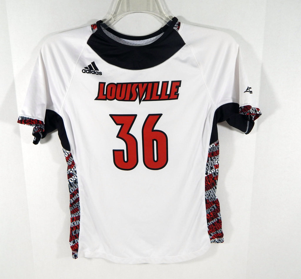 Womens Uni of Louisville Cardinals #36 Game Used White Jersey Lacrosse L DP03596 Pic2