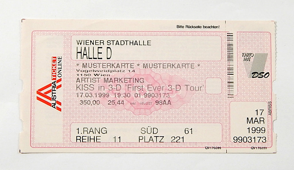 KISS 3-D Tour Unused Ticket Stub Vienna Austria 3/17/1999
