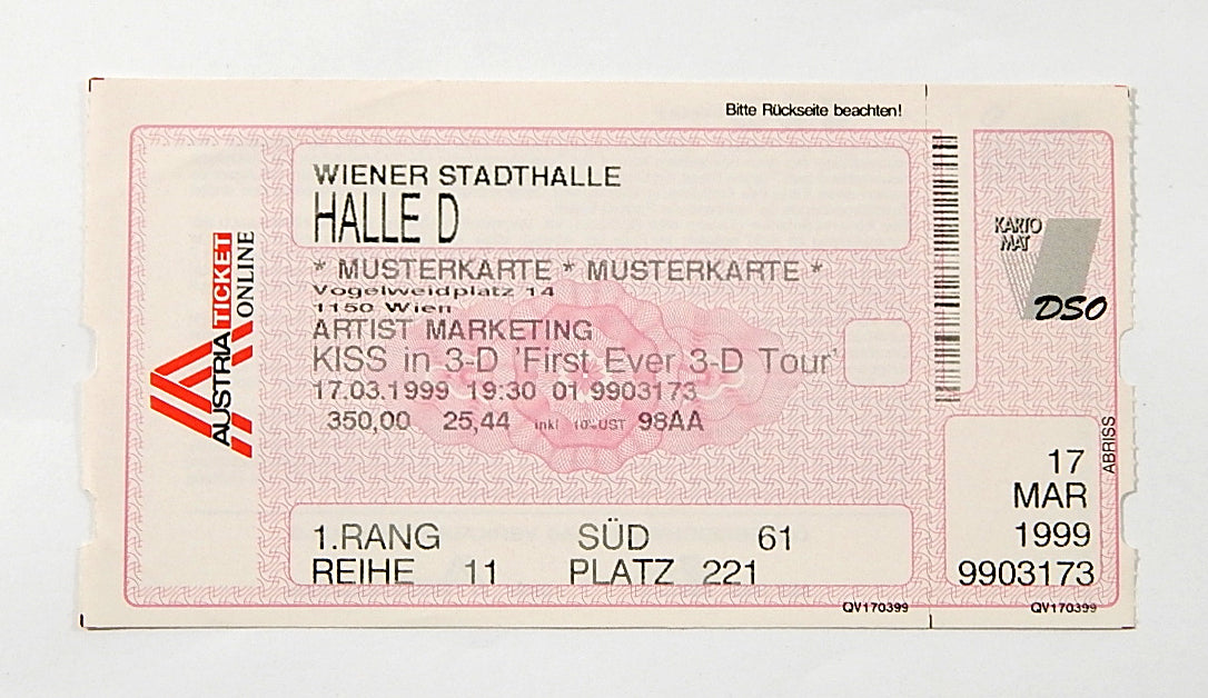 KISS 3-D Tour Unused Ticket Stub Vienna Austria 3/17/1999