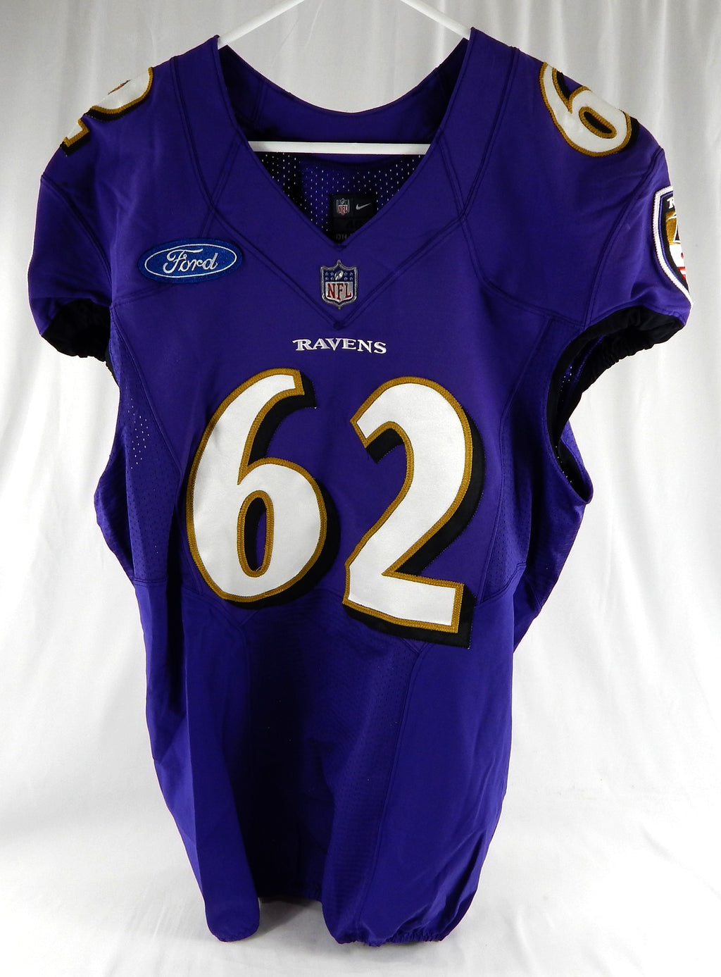 2014 Baltimore Ravens #62 Game Used Purple Practice Jersey Ford Patch 46 881