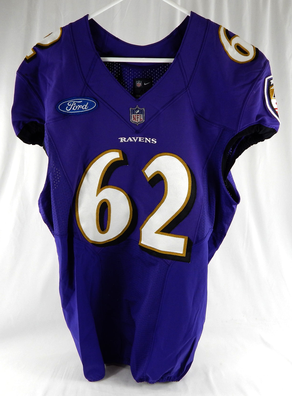2014 Baltimore Ravens #62 Game Used Purple Practice Jersey Ford Patch 46 881