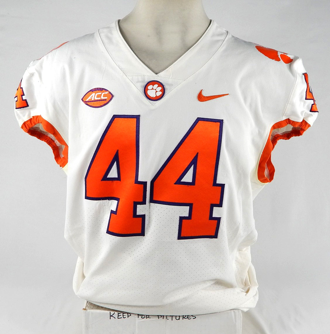 2018-22 Clemson Tigers #44 Game Used White Jersey NP Rem 48 759
