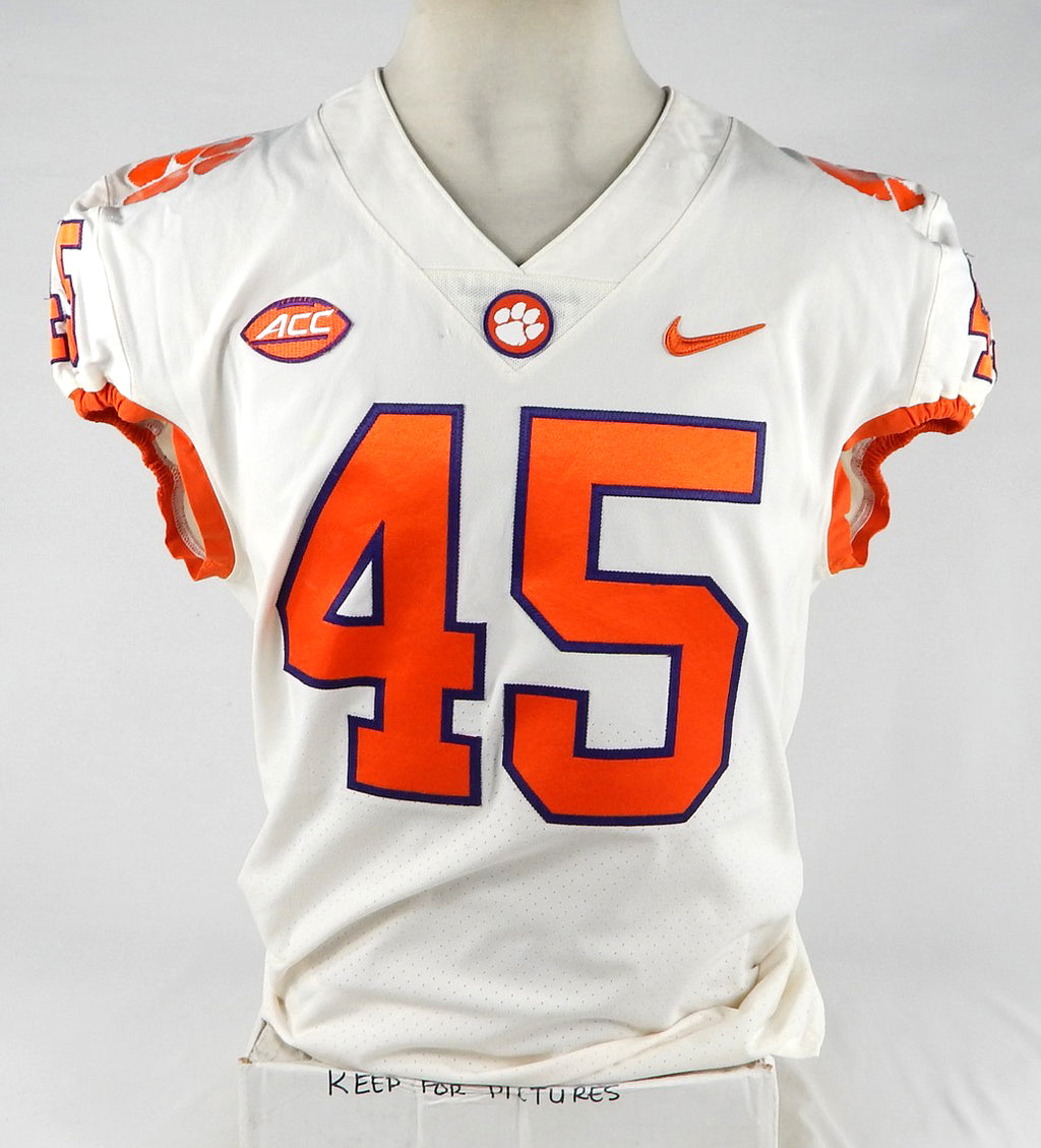 2018-22 Clemson Tigers #45 Game Used White Jersey NP Rem 44 760