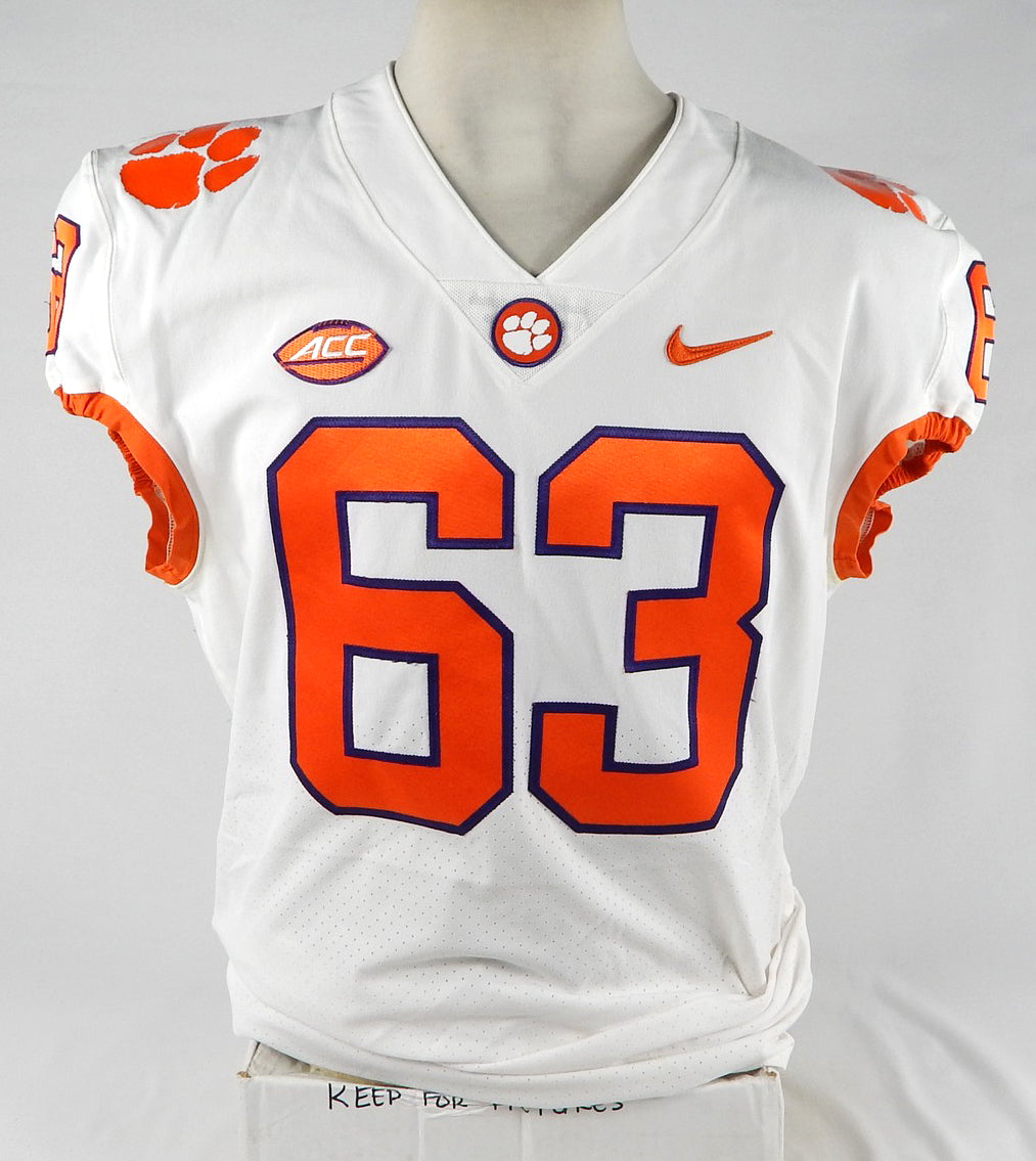 2018-22 Clemson Tigers #63 Game Used White Jersey NP Rem 46 762