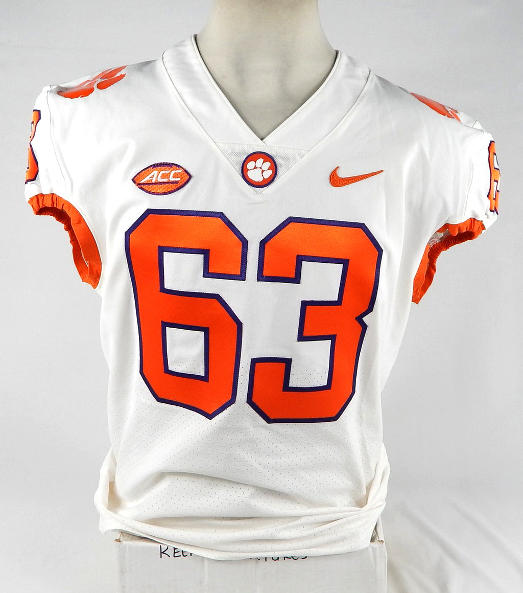 2018-22 Clemson Tigers #63 Game Used White Jersey NP R 46 763