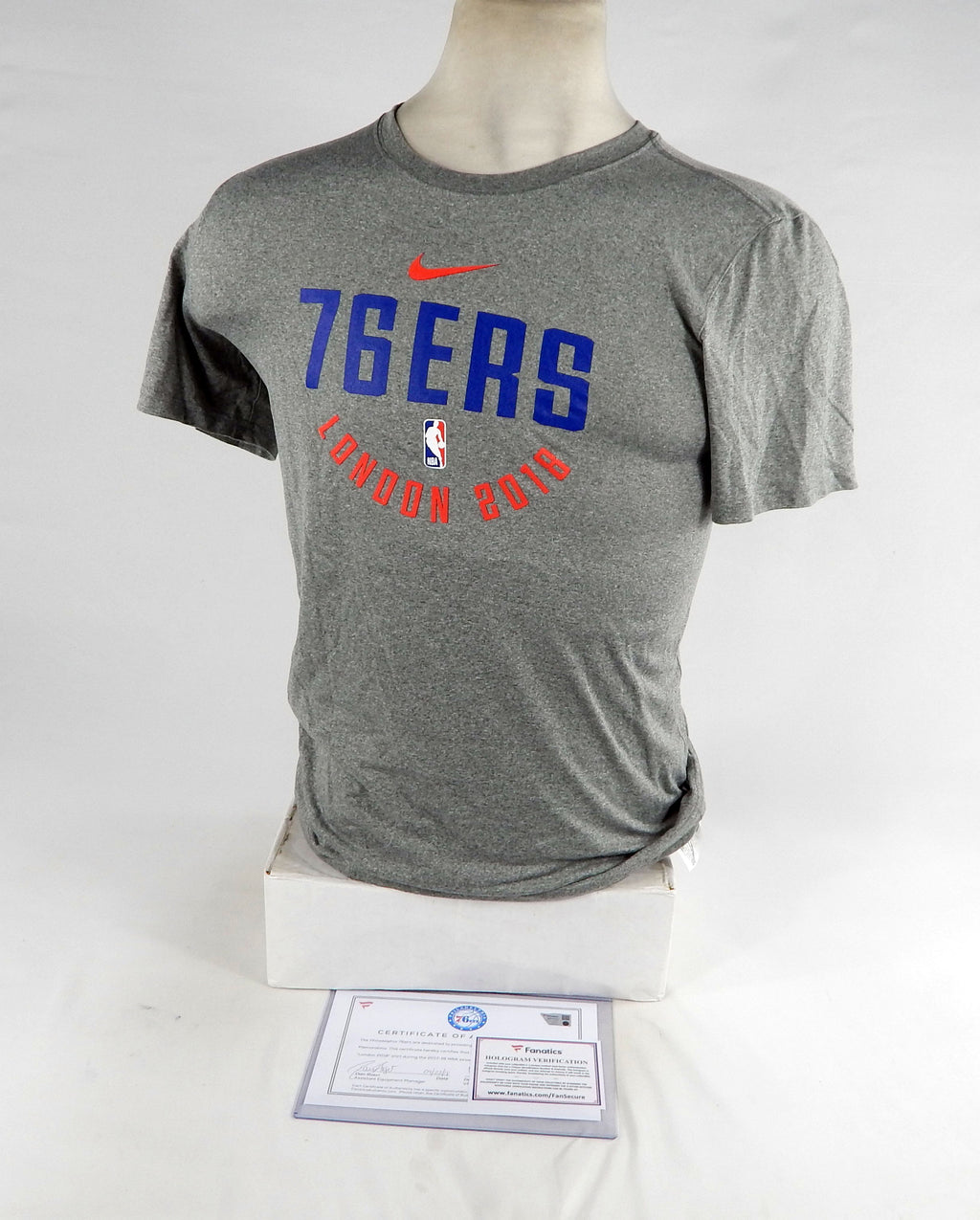 2017-18 Philadelphia 76ers Game Used Grey Shirt London S DP76854
