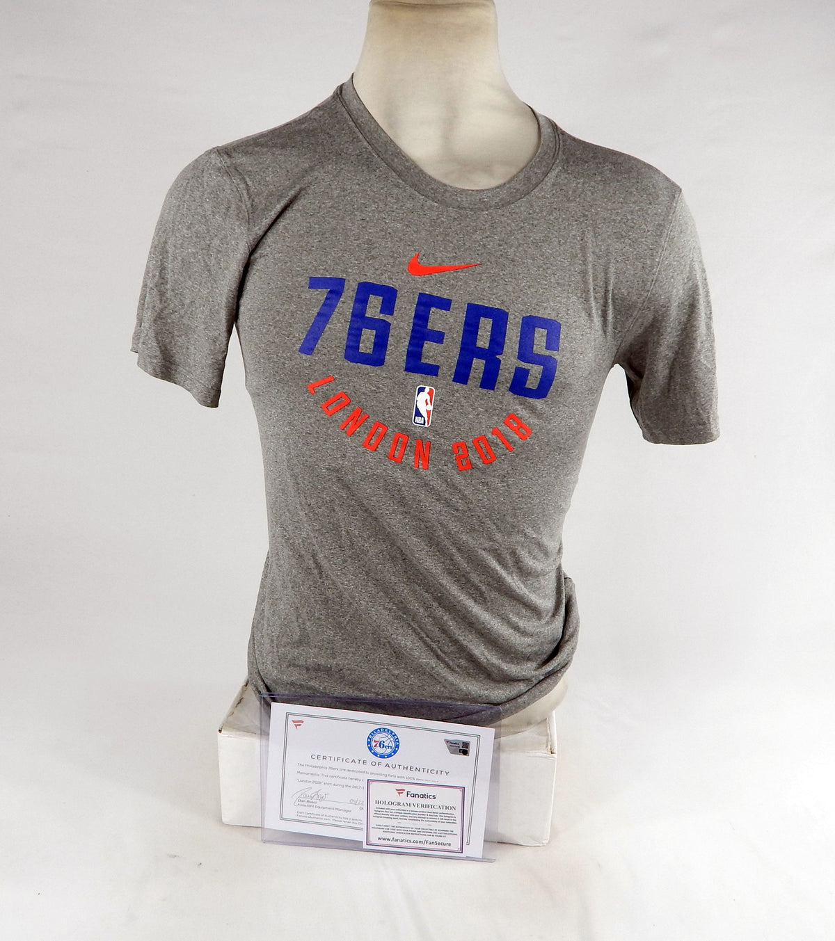 2017-18 Philadelphia 76ers Game Used Grey Shirt London S DP76855