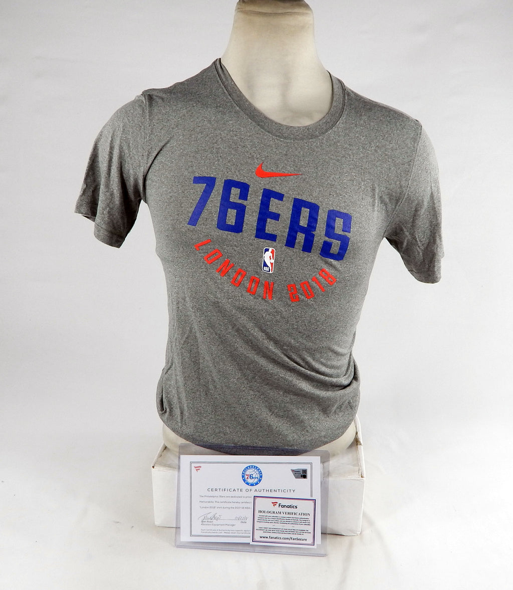 2017-18 Philadelphia 76ers Game Used Grey Shirt London S DP76856