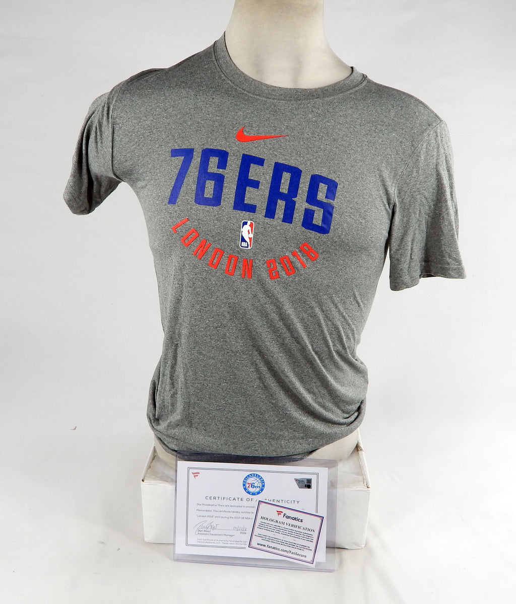 2017-18 Philadelphia 76ers Game Used Grey Shirt London S DP76858