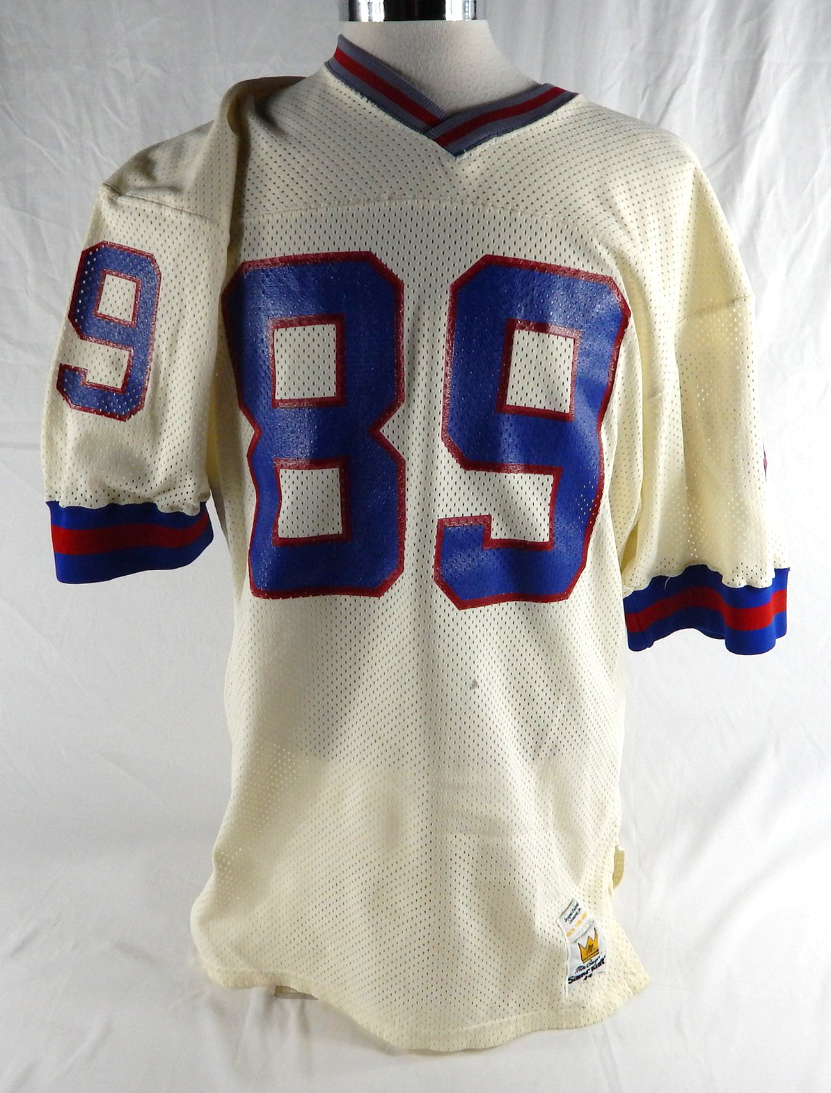 1980s New York Giants #89 Game Used White Jersey Name Plate Removed Sand Knit 44