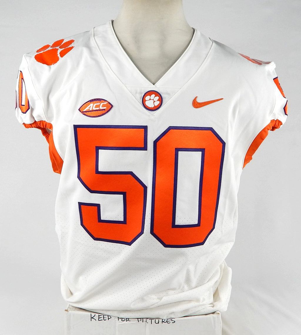 2018-22 Clemson Tigers #50 Game Used White Jersey NP Rem 46 773