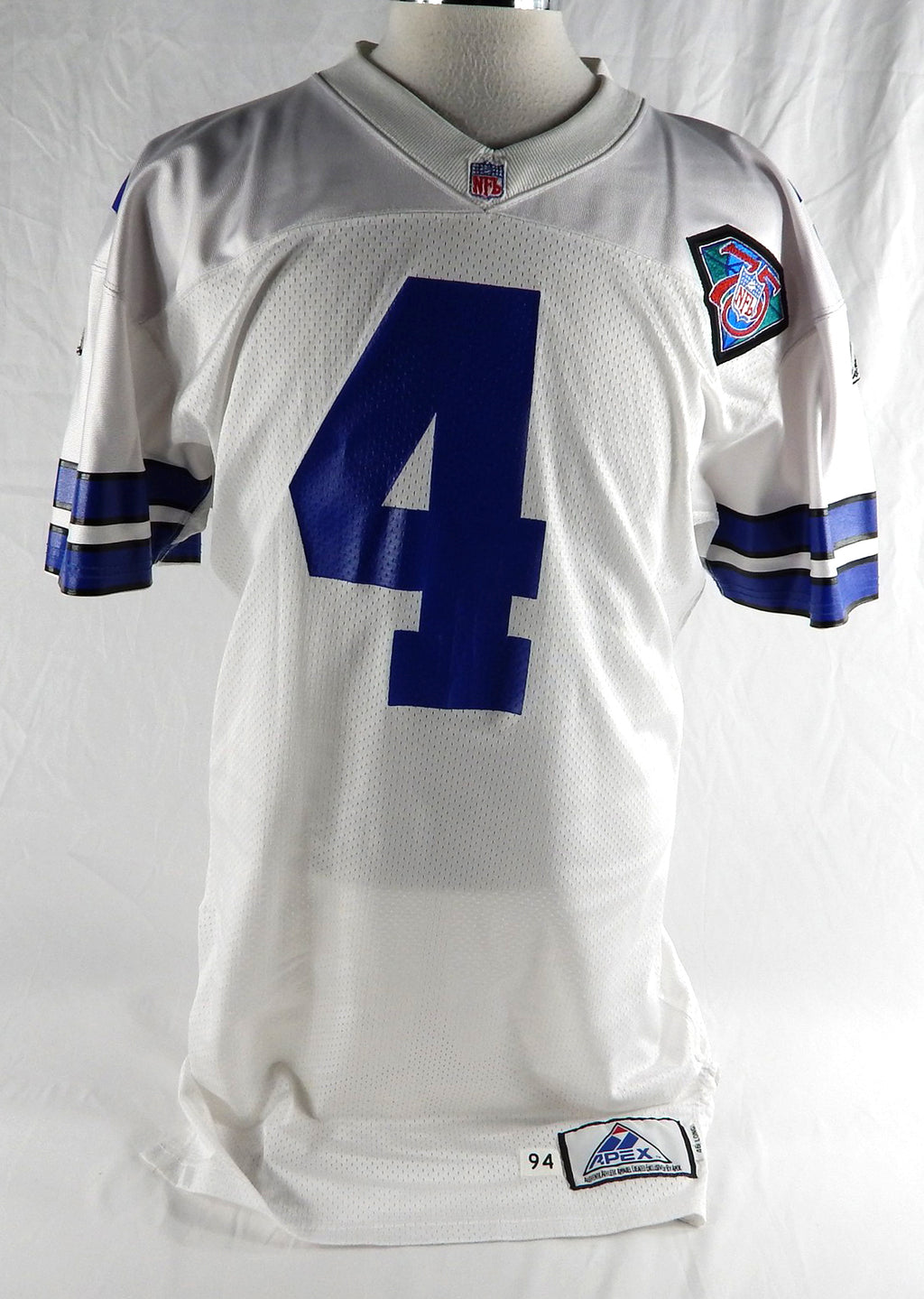 1994 Dallas Cowboys #4 Game Used White Jersey 75th Patch 46 029