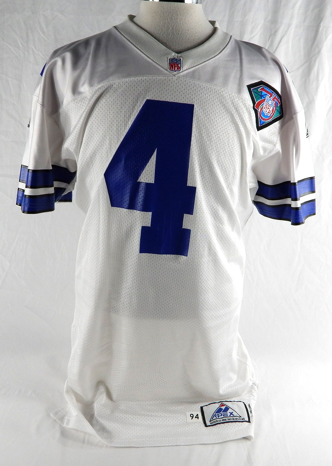 1994 Dallas Cowboys #4 Game Used White Jersey 75th Patch 46 029