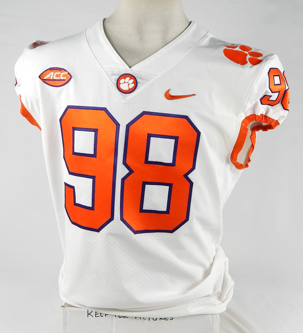2018-22 Clemson Tigers #98 Game Used White Jersey NP Rem 46 775