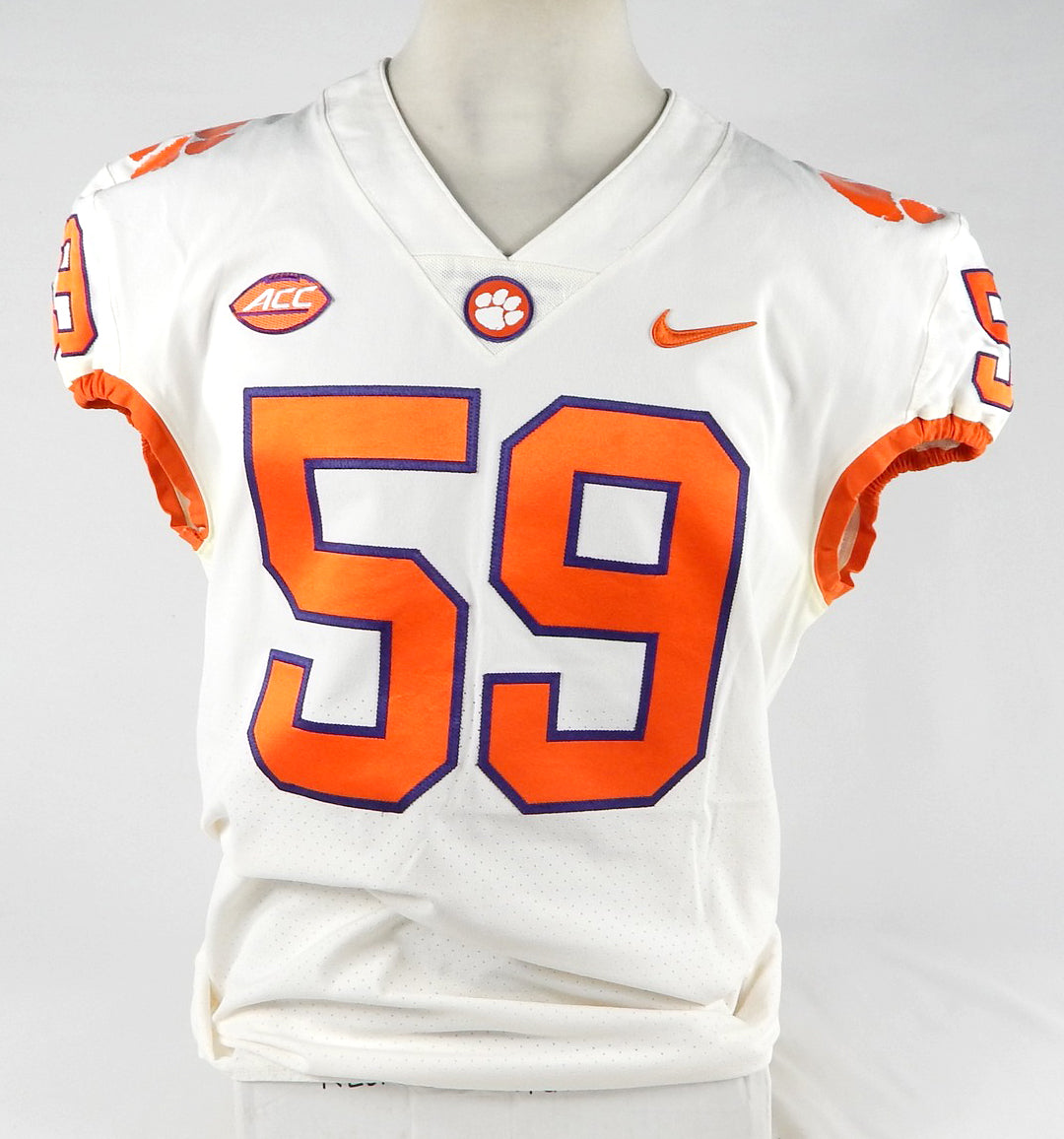 2018-22 Clemson Tigers #59 Game Used White Jersey NP Rem 46 777
