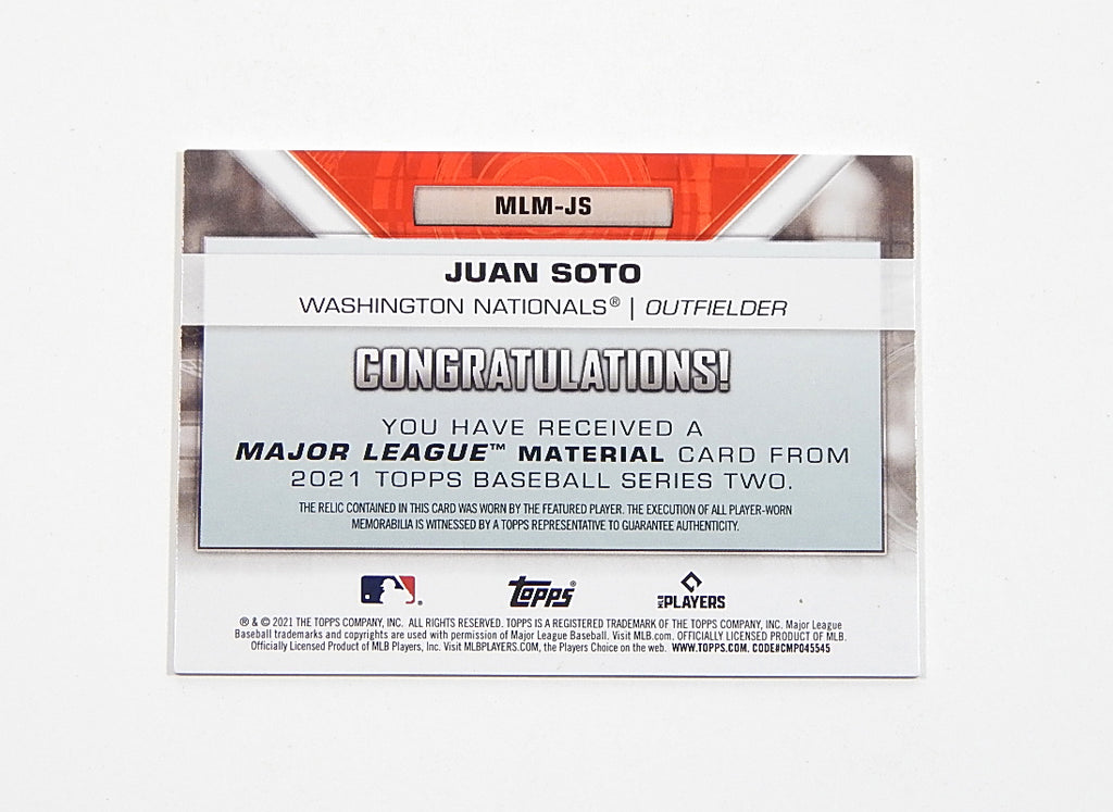 2021 Topps Major League Material Relics Juan Soto #MLM-JS /199 Pic2