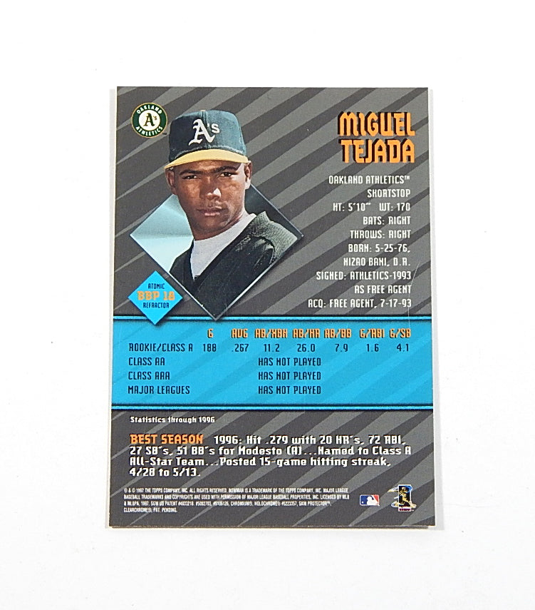 1997 Bowman's Best Preview Atomic Refractor Miguel Tejada #BBP18 Pic2