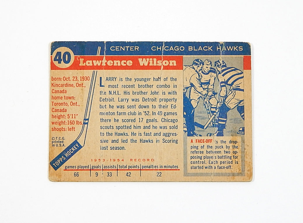 1954-55 Topps Larry Wilson #40 Blackhawks Vg Pic2