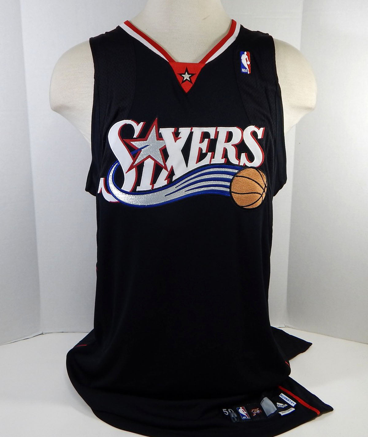 2007-08 Philadelphia 76ers Blank Game Issued Black Jersey 50 + 4 L 52
