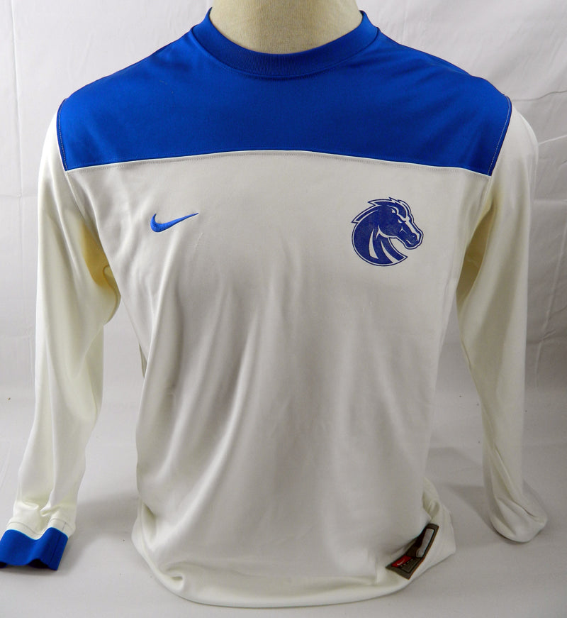 Boise State Broncos Team Issued White Longsleeve Shirt w/ Blue Size M