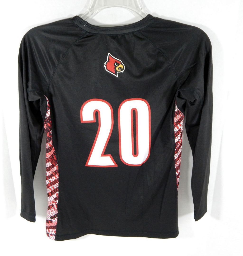 Womens Uni of Louisville Cardinals #20 Game Used LS Black Jersey Lacrosse L 673