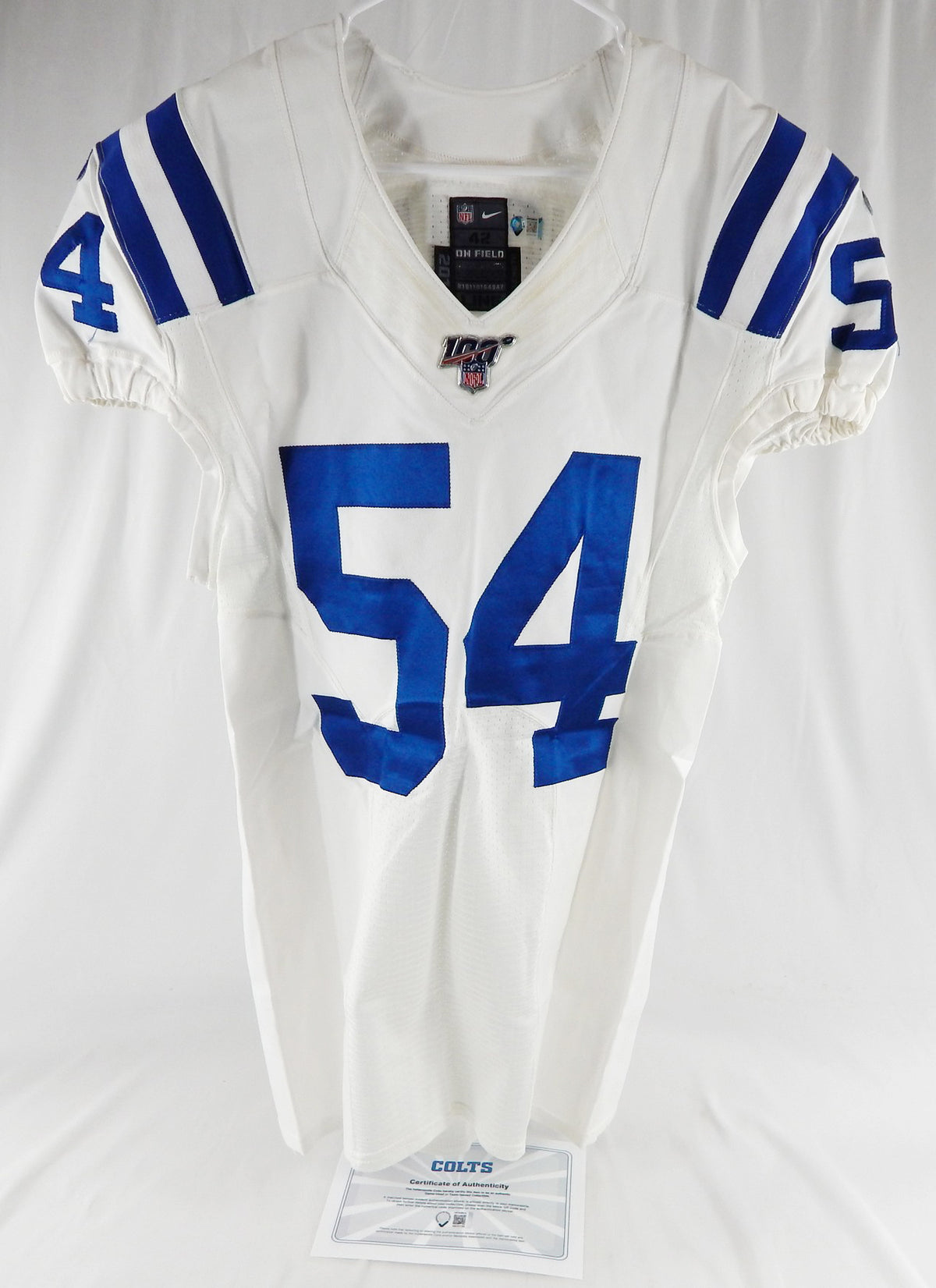 2019 Indianapolis Colts Ahmad Thomas #54 Game Issued P Used White Jersey  100 P