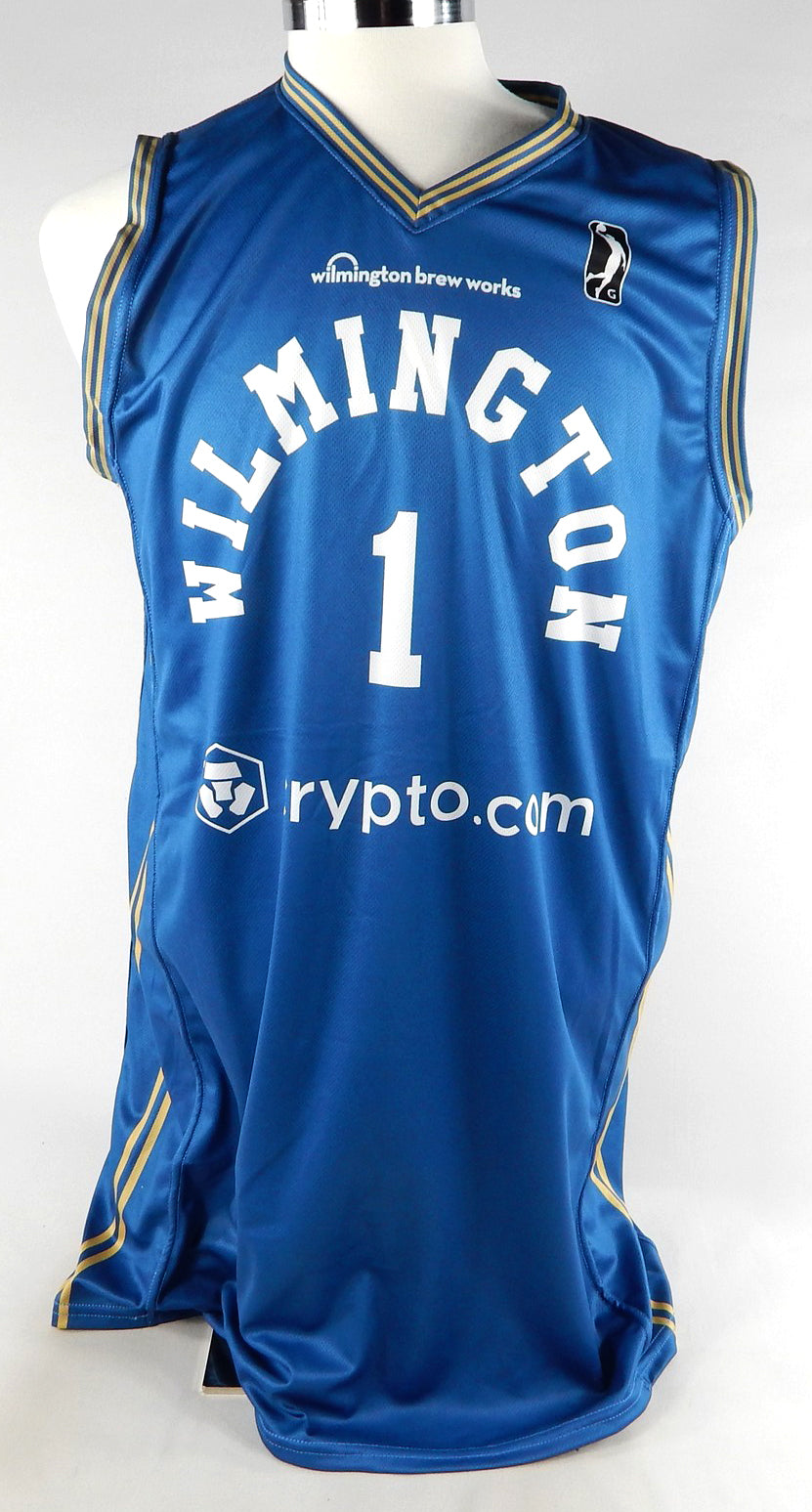 2023-24 Delaware Blue Coats #1 Game Issued Blue Jersey Wilmington Brew Night L 4