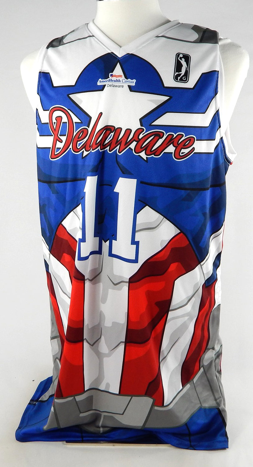 2023-24 Delaware Blue Coats Jaden Springer #11 Game Used Red Jersey Marvel Hero