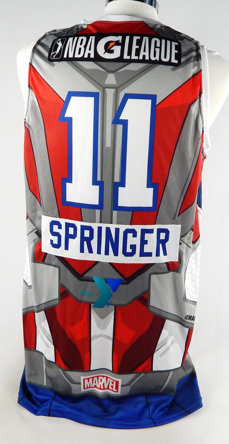 2023-24 Delaware Blue Coats Jaden Springer #11 Game Used Red Jersey Marvel Hero Pic2