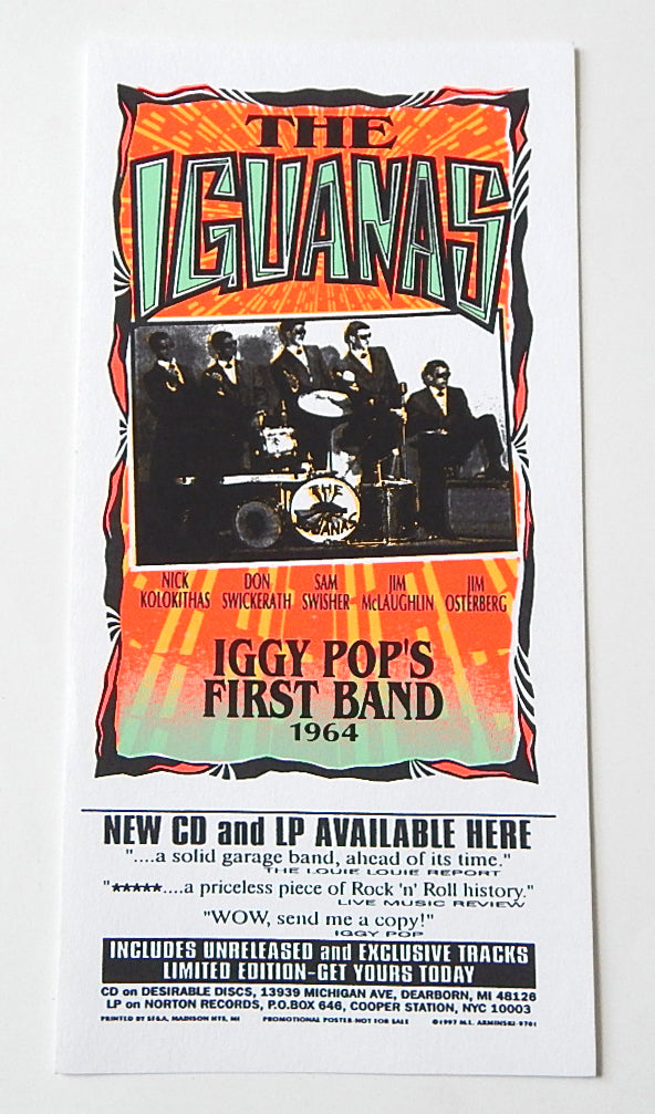 The Iguanas Album Release Handbill By Mark Arminski 1997 Iggy Pop