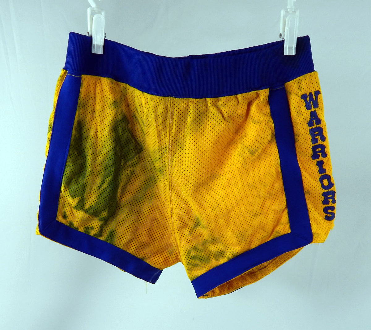 1980s Golden State Warriors #44 Game Used Yellow Shorts 36 761 Pic2