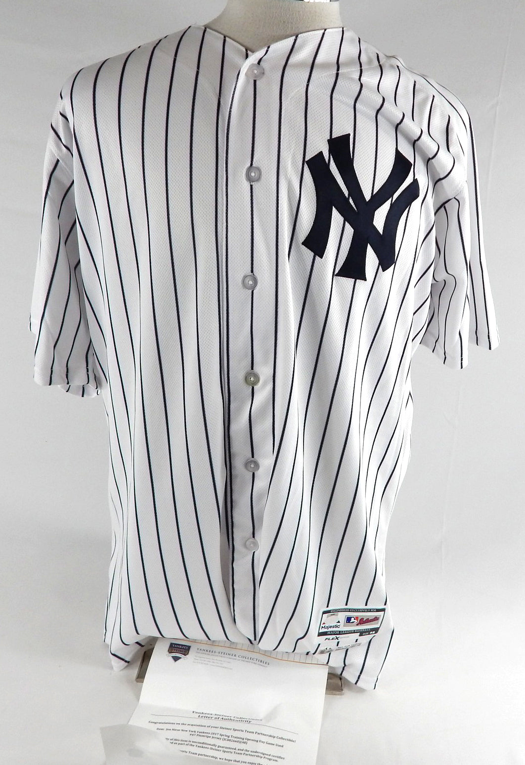 2017 New York Yankees Jon Niese #47 Game Used White Jersey ST Opening Day 48 628