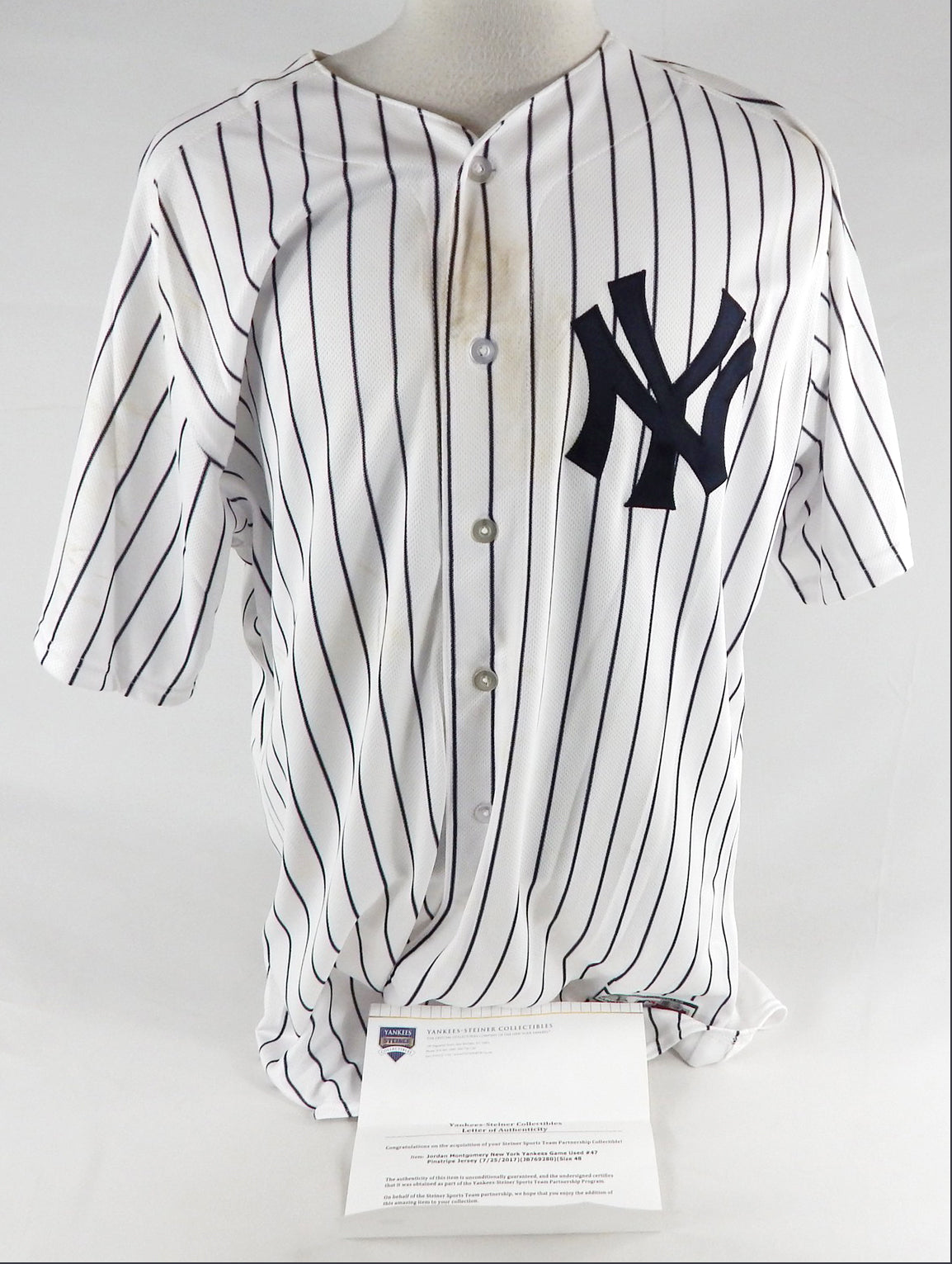 2017 New York Yankees Jordan Montgomery #47 Game Used White Jersey Win 6ks 48 1
