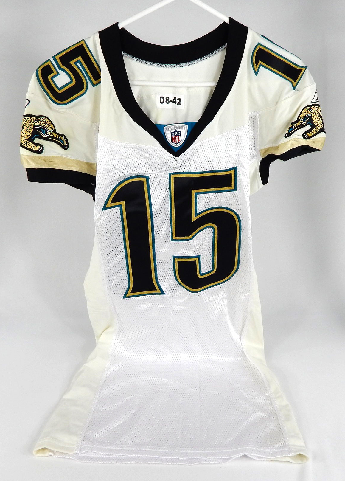 2008 Jacksonville Jaguars John Broussard #15 Game Used White Jersey 42 DP67030 Pic2