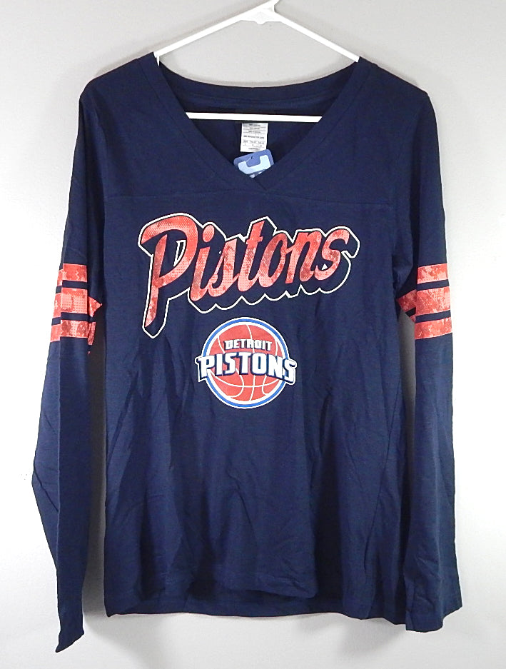 Detroit Pistons NBA For Her 5th & Ocean Ladies LS V-Neck Shirt Navy New Large